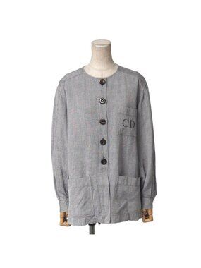 Dior Vintage Collarless Jacket CD Logo Embroidery Shirt